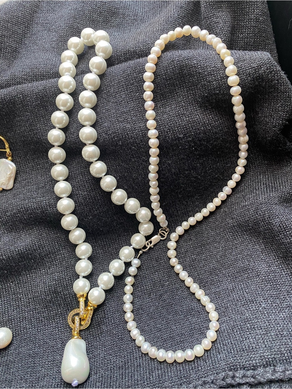 Hand Crafted White Pearl Necklace with Gold Accent Drop